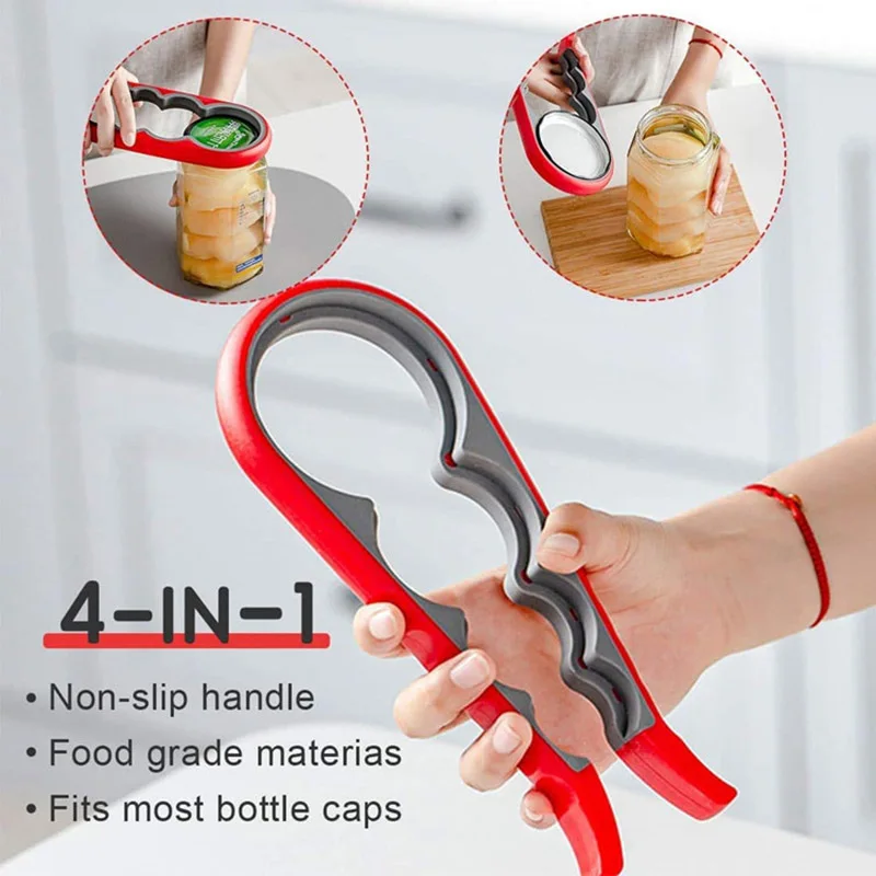 

4 In 1 Lid Jar Opener Handy Screw Cap Jar Openers Multi Purpose Can Opener Bottle Lid Grip Wrench Bottle Kitchen Gadgets