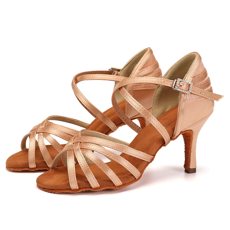 DKZSYIM Latin Dance Shoes Women Ballroom Tango/Salsa Dance Shoes High Heels 7.5CM Ladies Girls Dancing Shoes Comfortable Satin