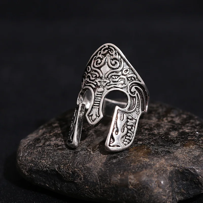 

Vintage Viking Ring Warrior Mens Spartan Helmet Rune Ring Creativity Retro Personality Gift Accessories