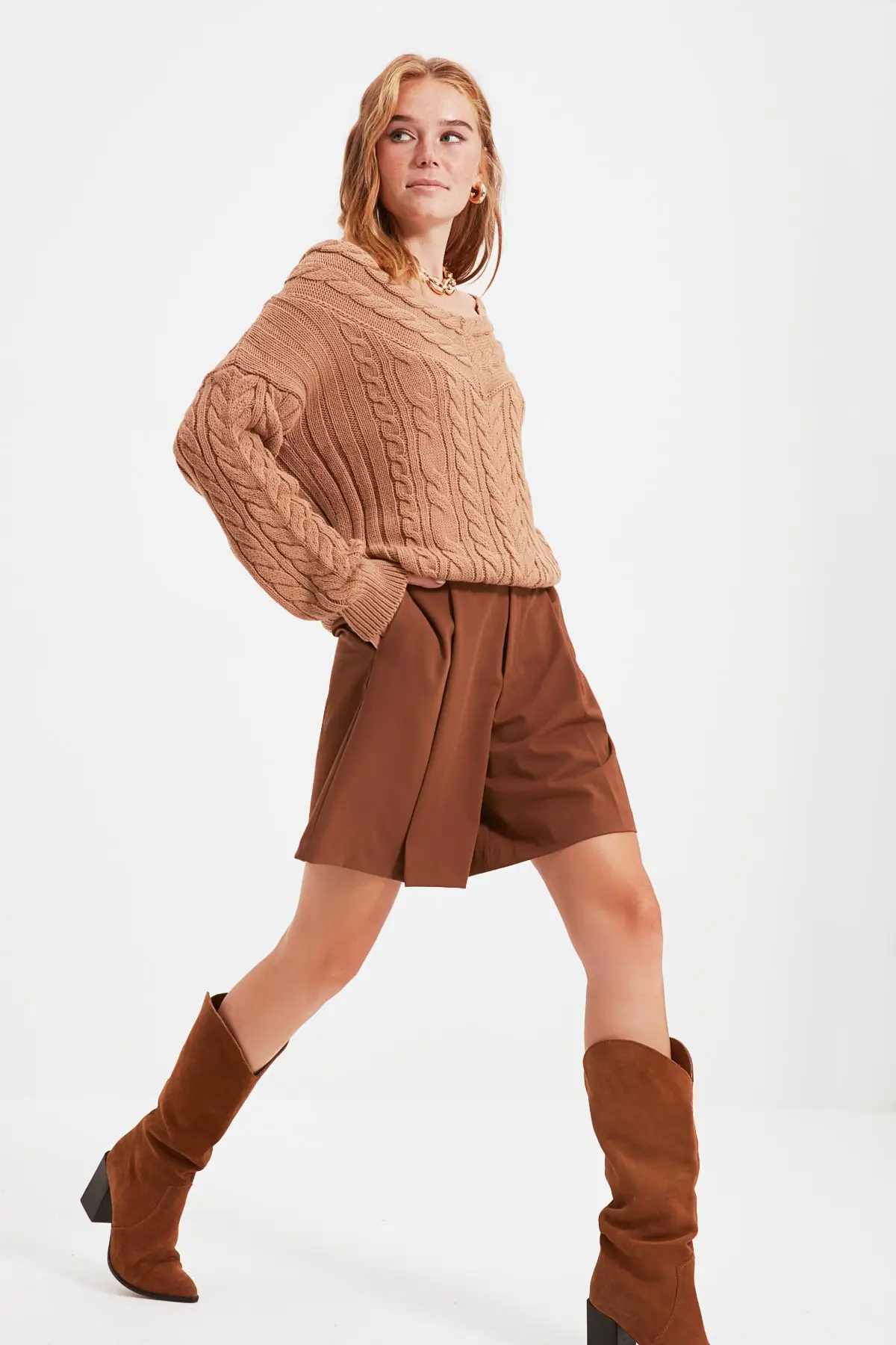 

Camel Mesh Detaylı Knitwear Sweater