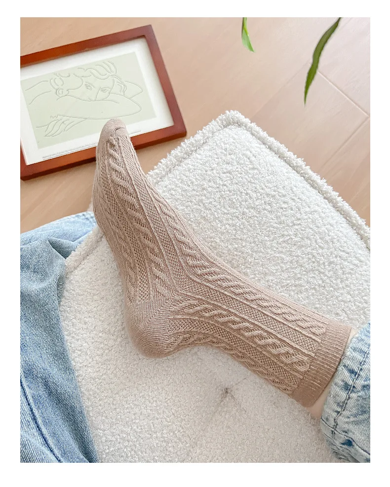 

20Pairs Spring Autumn Pure White Cotton Female Casural Socks Solid Color Mid Tube Versatile Twist Stripes Sweat-absorbing