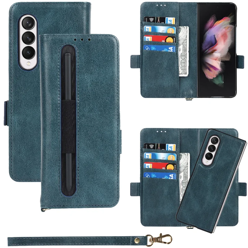 

Magnetic Leather Phone Case Capa for Samsung Z Fold 3 5G with Pen Slot Holder Split Flip Wallet Cover for Galaxy Z Fold 3 Coque