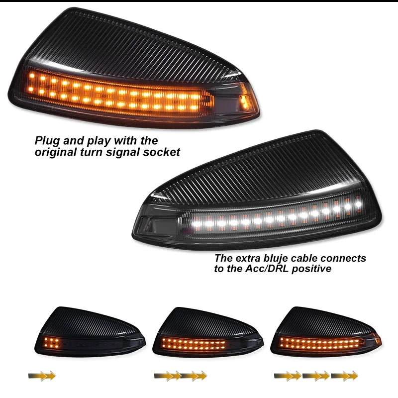 2x белая/янтарная последовательная вспышка светодиодное боковое зеркало DRL