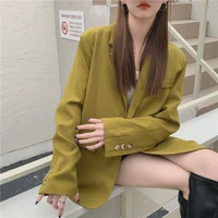 kchy vintage mustard green blazer women oversized coat top 2022 spring new fashion casual loose outerwear