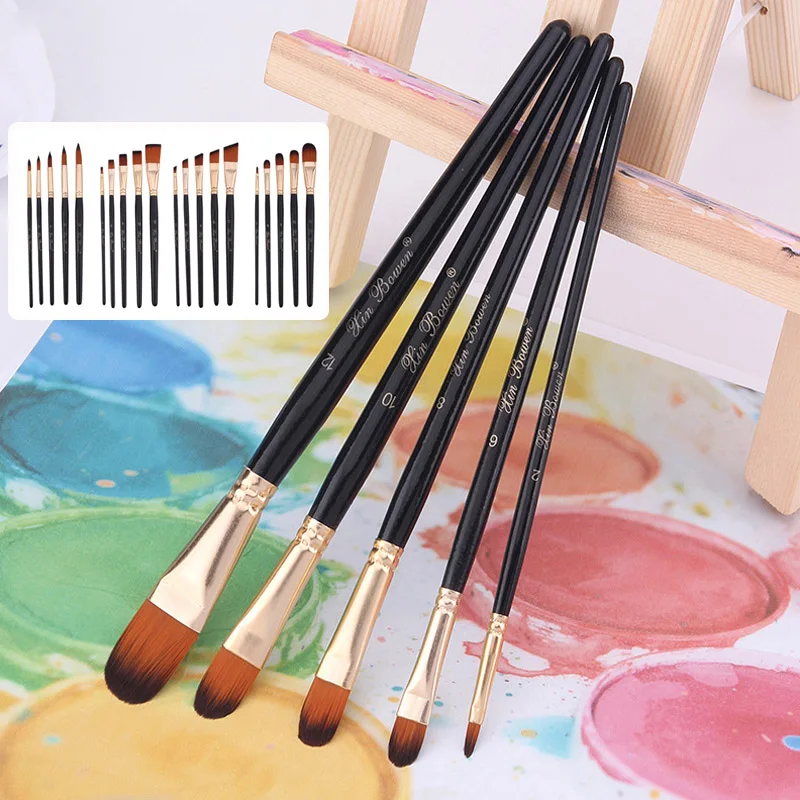

5Pcs Artist Paint Brush Set Nylon Hair Wood Black Handle Watercolor Acrylic Oil Brush Painting Art Supplies