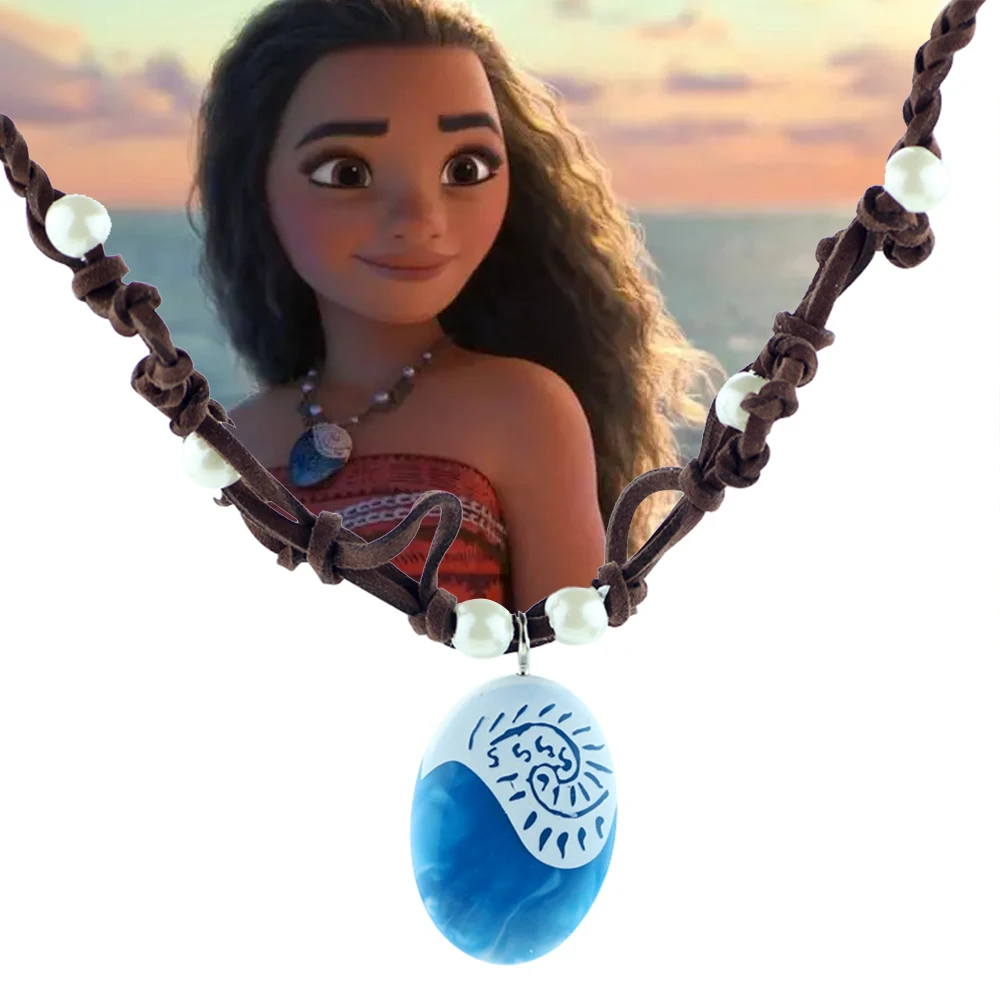 

Disney Movie Moana Princess Necklace Handmade Braided Leather Rope Kids Cosplay Model Action Figure Pendant Necklace Gift