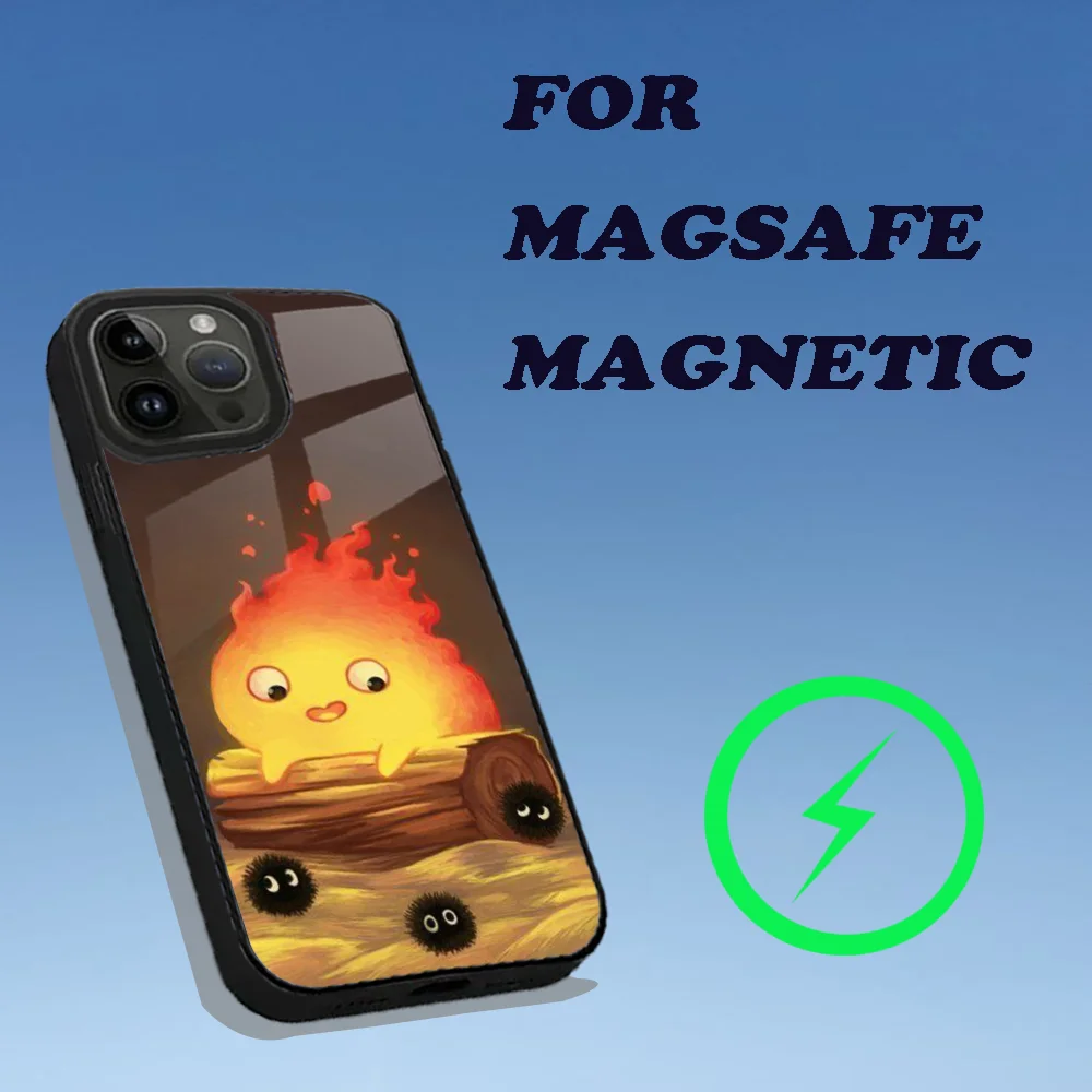 Милый чехол для телефона Fire C-CalciferS iPhone 16 15 14 13 12 11 Plus Pro Max Mini Magsafe с магнитной