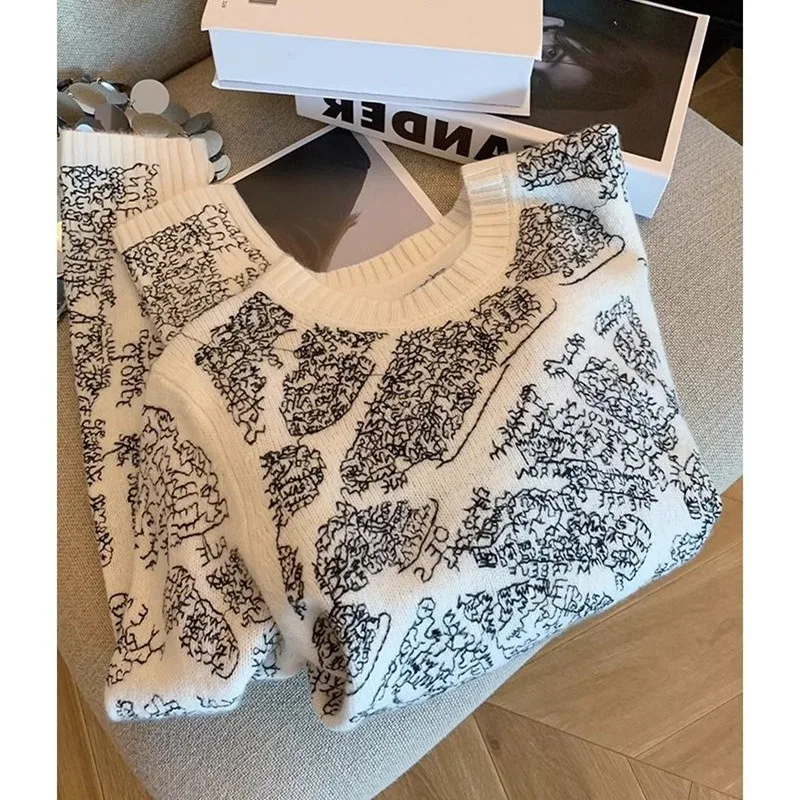 Аутлеты ~ Tail Goods Брендовый дизайн Абстрактный узор Вышивка Свитер Женский осенний