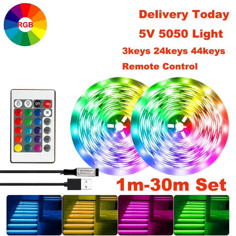  Светодиодная полоса освесветильник для комнаты RGB 1 м-30 м Полный комплект ТВ светильник ка освещение Светодиодная Спальня украшение 5 В…