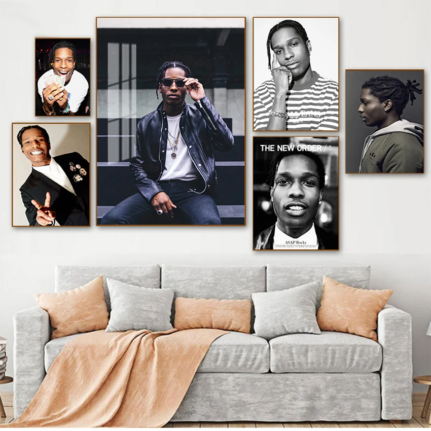 

ASAP Rocky Rap Music Star Hip Hop Rapper Fashion Model Wall Art Canvas Painting Silk Poster Home Decoration Art Decor