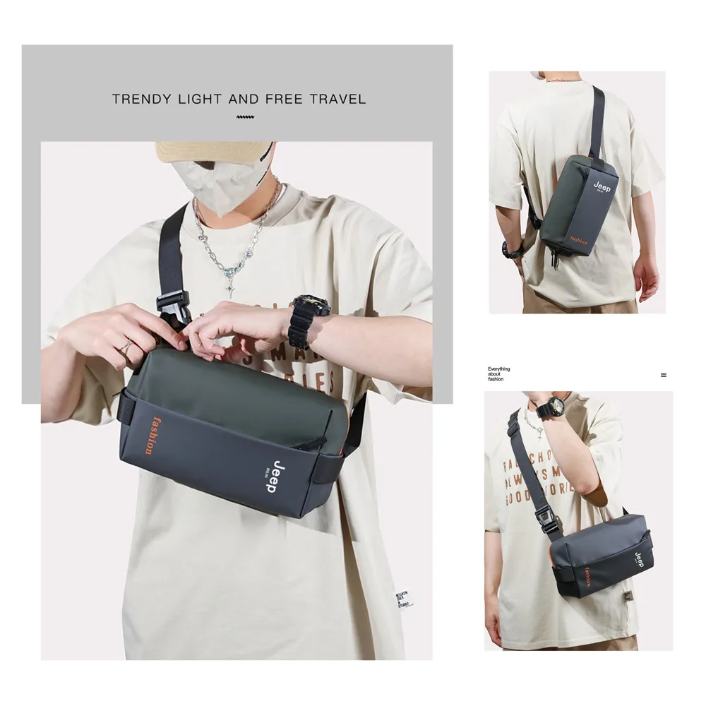 JEEP BULUO Waterproof Casual Chest Bag Male Crossbody Fashion Shoulder Trend Black Messenger Sling Travel Bag Hot Sale