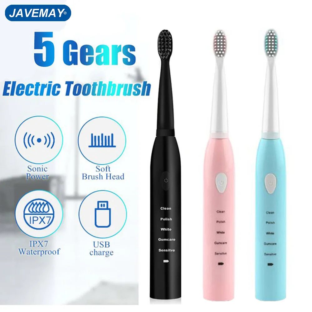 Super Sonic Electric Toothbrush for Adults Kid Smart Timer Whitening IPX7 Waterproof USB Charge Replaceable Brush Head J110 J209