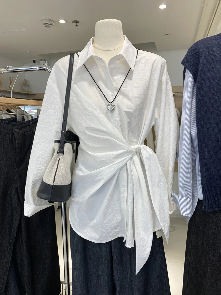 Женские рубашки с длинными рукавами Design Sense ранняя осень 2024 новая утягивающая