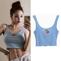 short camisole women slim thin bottoming knitted vest 2022 summer sweet fungus edge embroidered cherry tank top