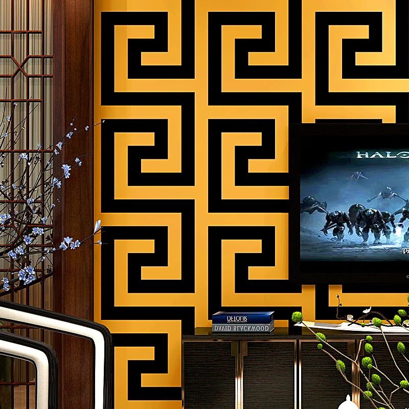 

Обои в китайском стиле для гостиной в стиле дзен, современные минималистичные обои в новом китайском стиле с черно-белым узором, серебристо-серые