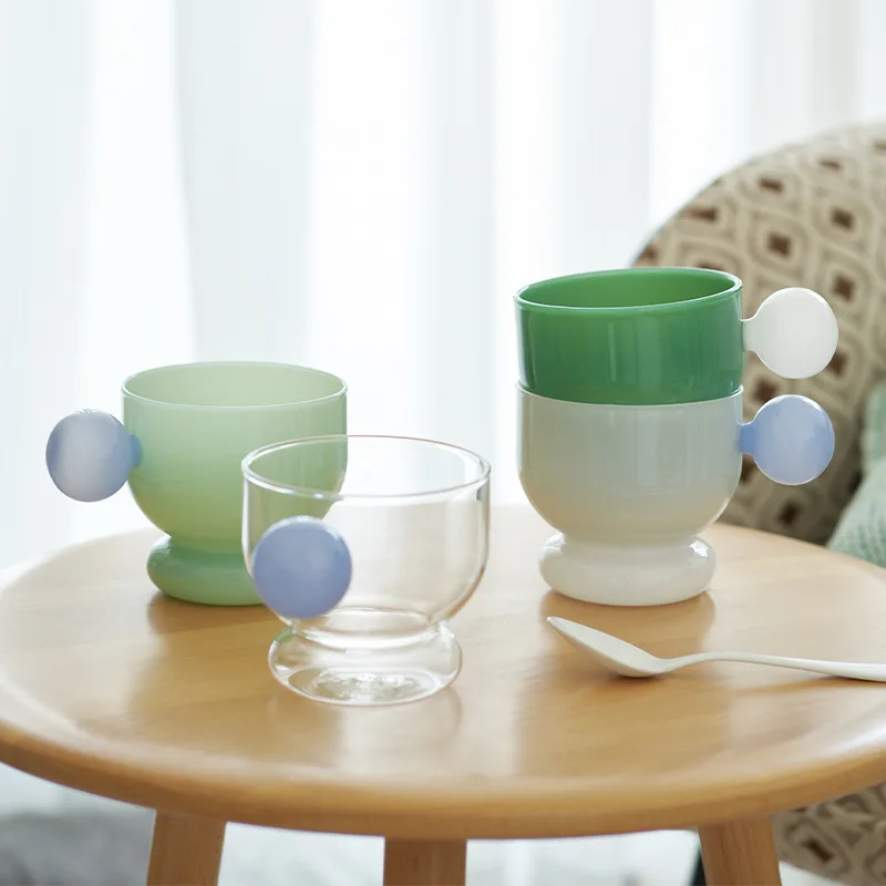

310ml Spherical Handle Water Cup Heat Resistant Glass Coffee Mug Creative Breakfast Milk Cup Drinking Mugs Glass