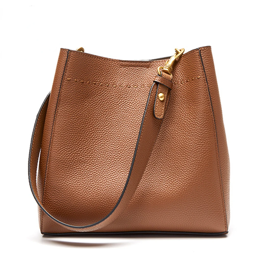 

Commuter Big Bucket Shoulder Bags Genuine Leather Casual Handbags Simple High Quality Women Tote Underarm Bags Big Shopper Bag