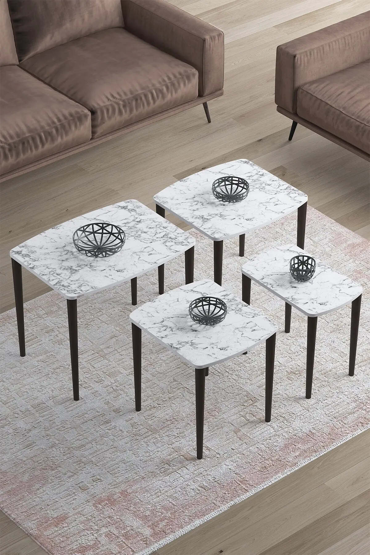 

Modern Telwe Series Mdf 1. Grade 4 Pcs Zigon Coffee table And Medium Coffee table Pad White Marble/walnut coffe table