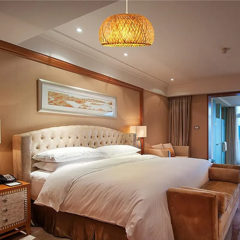 Китайские подвесные светильники из бамбука ручной вязки для сада ресторана