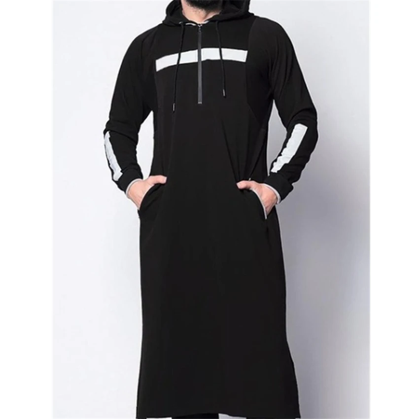 Middle East Man Muslim Hooded Thobe Jubba Casual Long Sleeve Turkish Saudi Arabia Cotton Sweatshirt Islamic Kaftan Robes