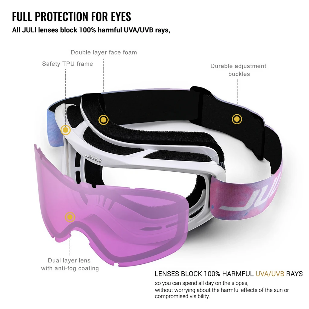 Лыжные очки MAXJULI зимние виды спорта с противотуманными двойными линзами лыжная