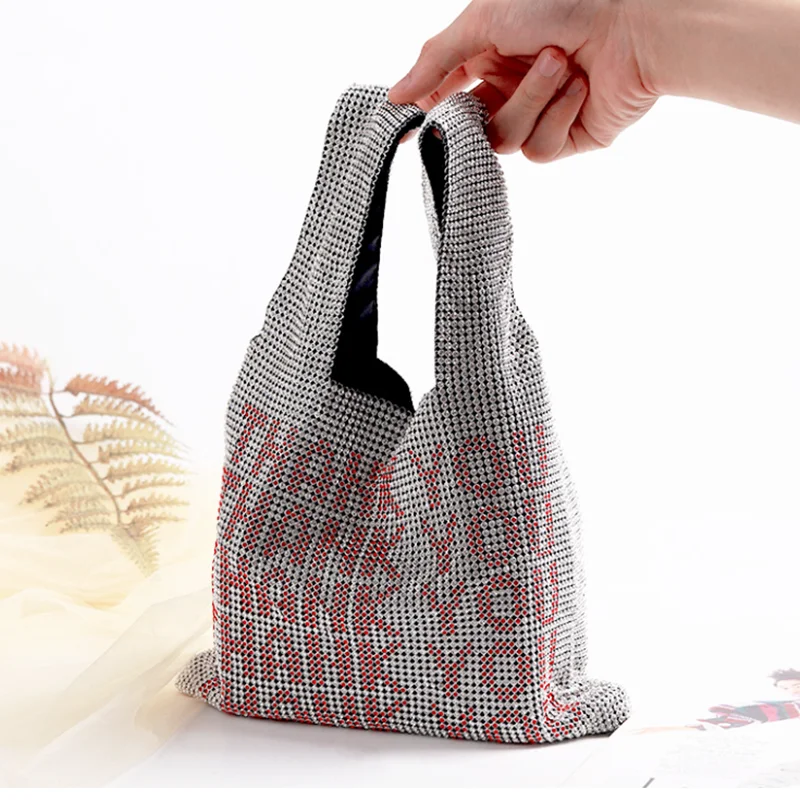 New evening bag diamond-encrusted vest-shaped mesh diamond handbag big rhinestone Thank You Bag |