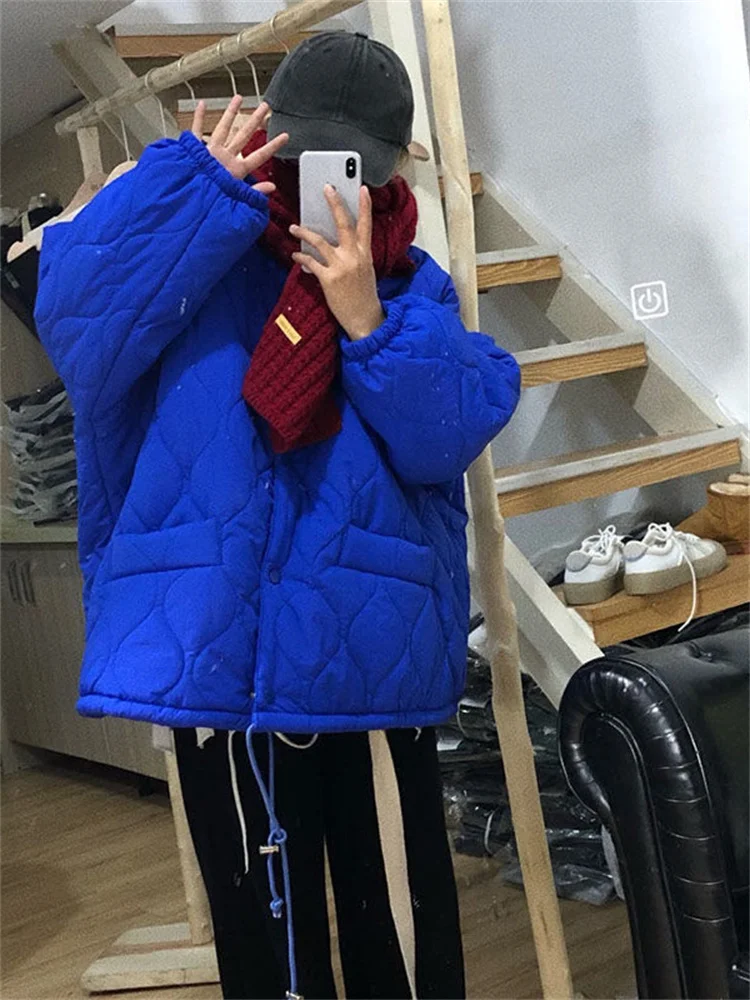 

Lingge Cotton Coat Women's Retro Korean Version Loose BF Mid-length Cotton Coat Winter Trend Woman Jacket Winter