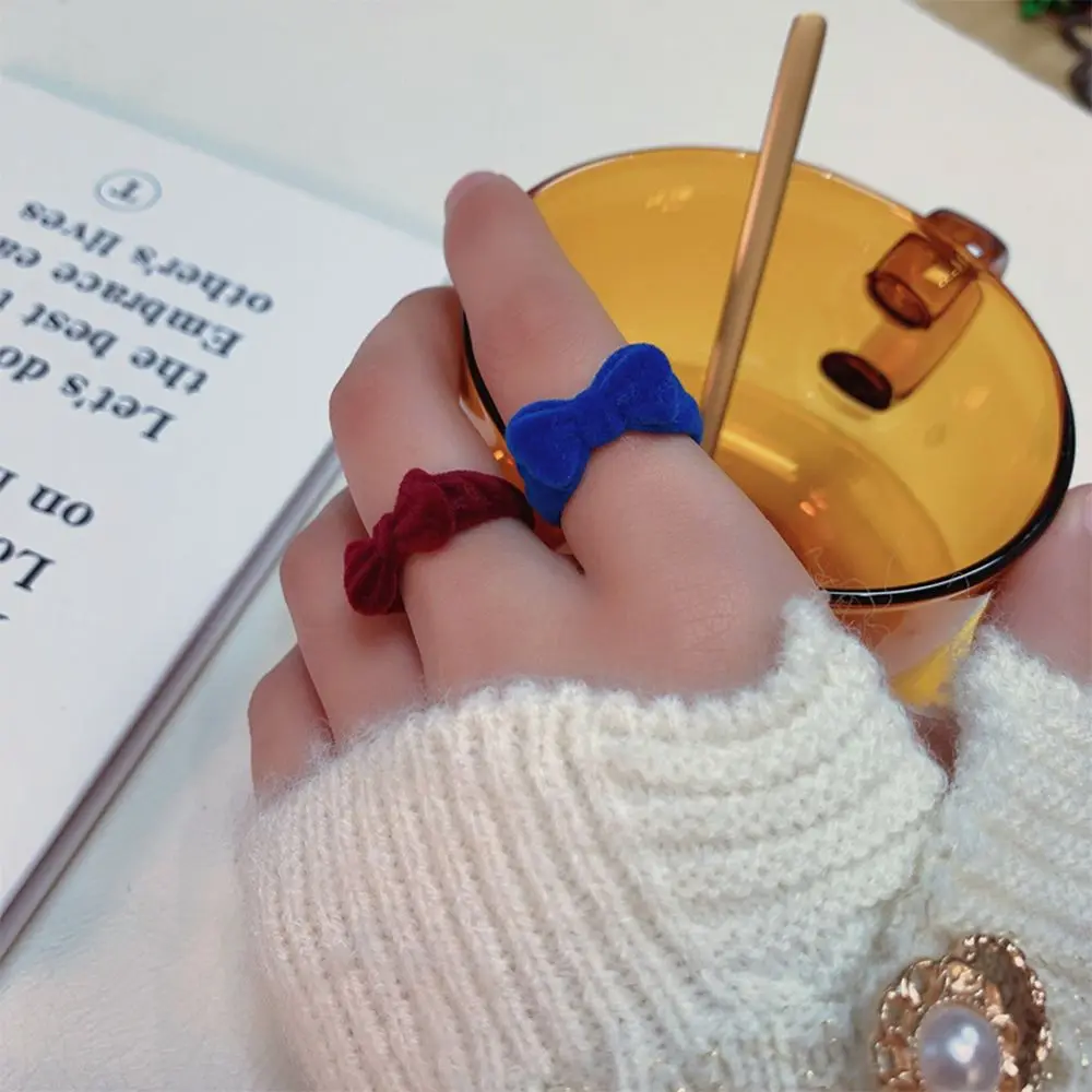 

Winter Geometric Trend for Women Girls Kid Flocking Rabbit Ring Bowknot Ring Adjustable Animal Finger Ring
