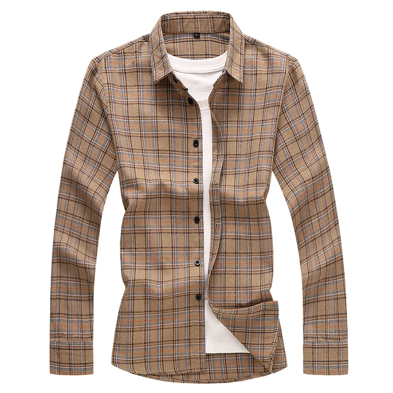 

men's plaid long sleeve shirt 2022 autumn and winter new Cotton Brushed Plaid Business Casual Slim Fit Men's Shirt XL 6XL 7XL