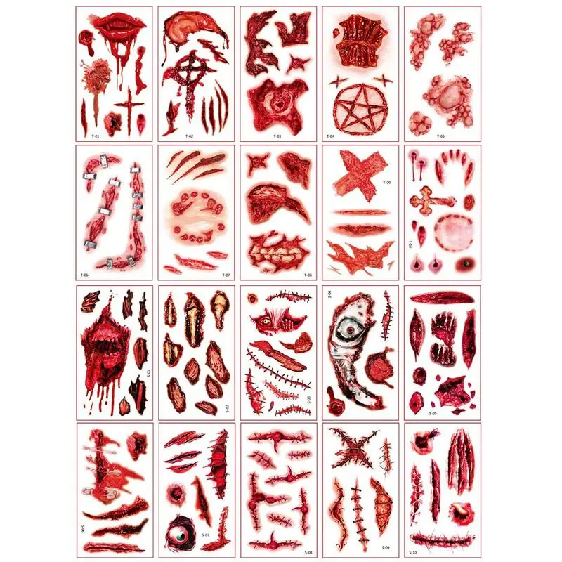 

Halloween Waterproof Temporary Tattoo Stickers 10PCS Fake Bloody Makeup Zombie Scar Tattoo Decoration Wound Horror Sticker