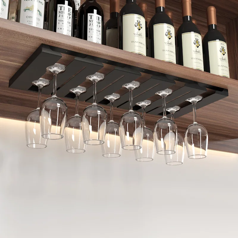 

Stainless steel wine rack single and double row wine glass rack high glass rack cabinet wall hanging storage box Goblet