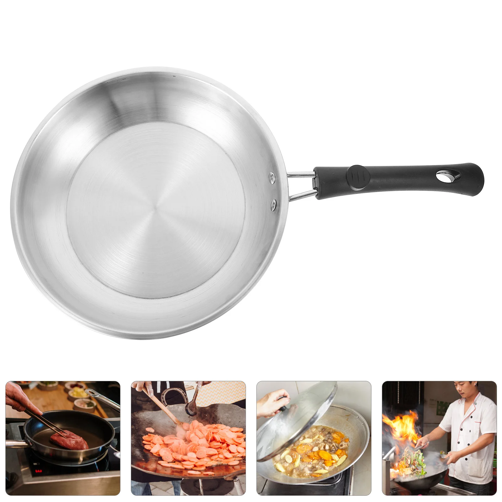 

Pan Non-stick Breakfast Wok Induction Cooktop Egg Home Rounded Stainless Pot Pp Steel