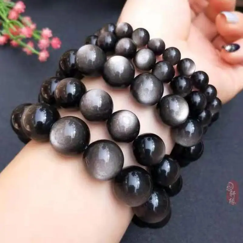 

Natural Obsidian Bracelet Men Women Healing Jewelry Grade A Obsidian Round Beads Elastic Beaded Bracelets Gemstone Bangle Gifts
