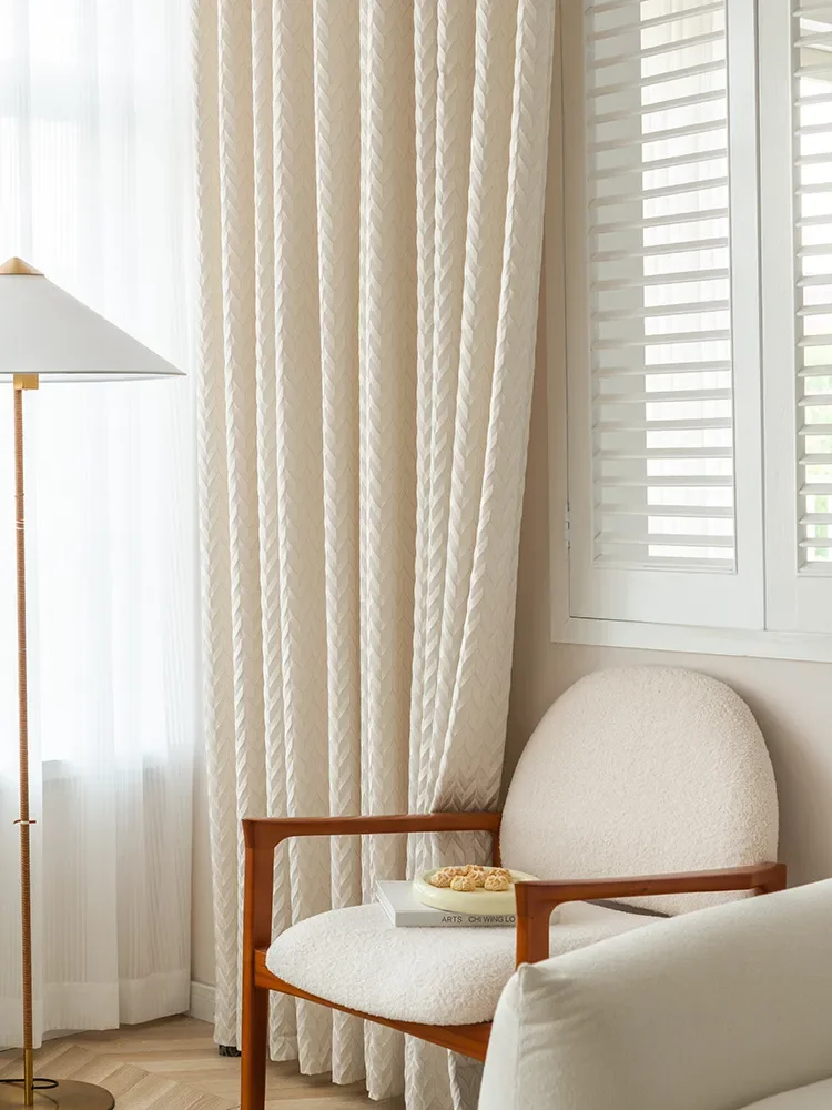 

Новые Бежевые жаккардовые шторы, роскошные шторы для спальни, занавески с геометрическим узором для гостиной