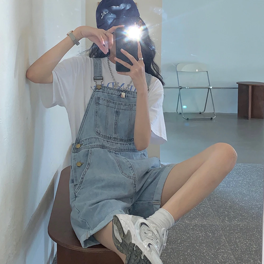

vintage sleeveless denim jumpsuit women high waist shorts Overalls sexy backless black playsuit casual jeans jumpsuit 2022