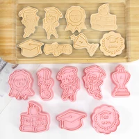 8pcs congrats graduation cookie cutter biscuit mold 3d plastic stamp embosser mould fondant pastry baking cake decoration tools