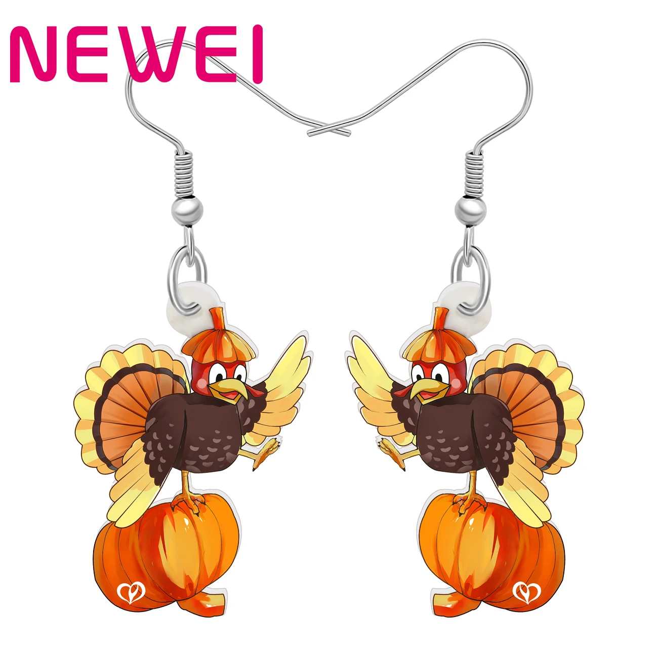 

NEWEI Acrylic Thanksgiving Pumpkin Turkey Chicken Earrings Lightweight Long Animals Dangle Drop Jewelry For Women Charm Gift