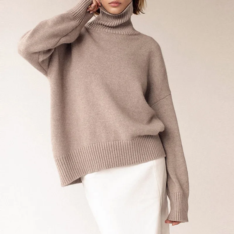 

Puimentiua Women Sweater Winter Turtle Neck 2022 Elegant Thick Warm Knitted Pullover Loose Basic Lazy Oaf Knitwear Female Jumper