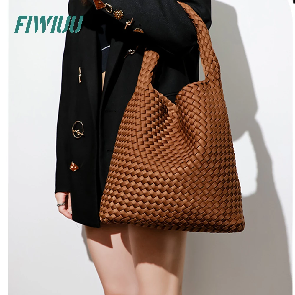 FIWIUU Womens Handbag Composite Bag Bucket Woven Shoulder Bag Waterproof Beach Bag Hobo Tote Bag