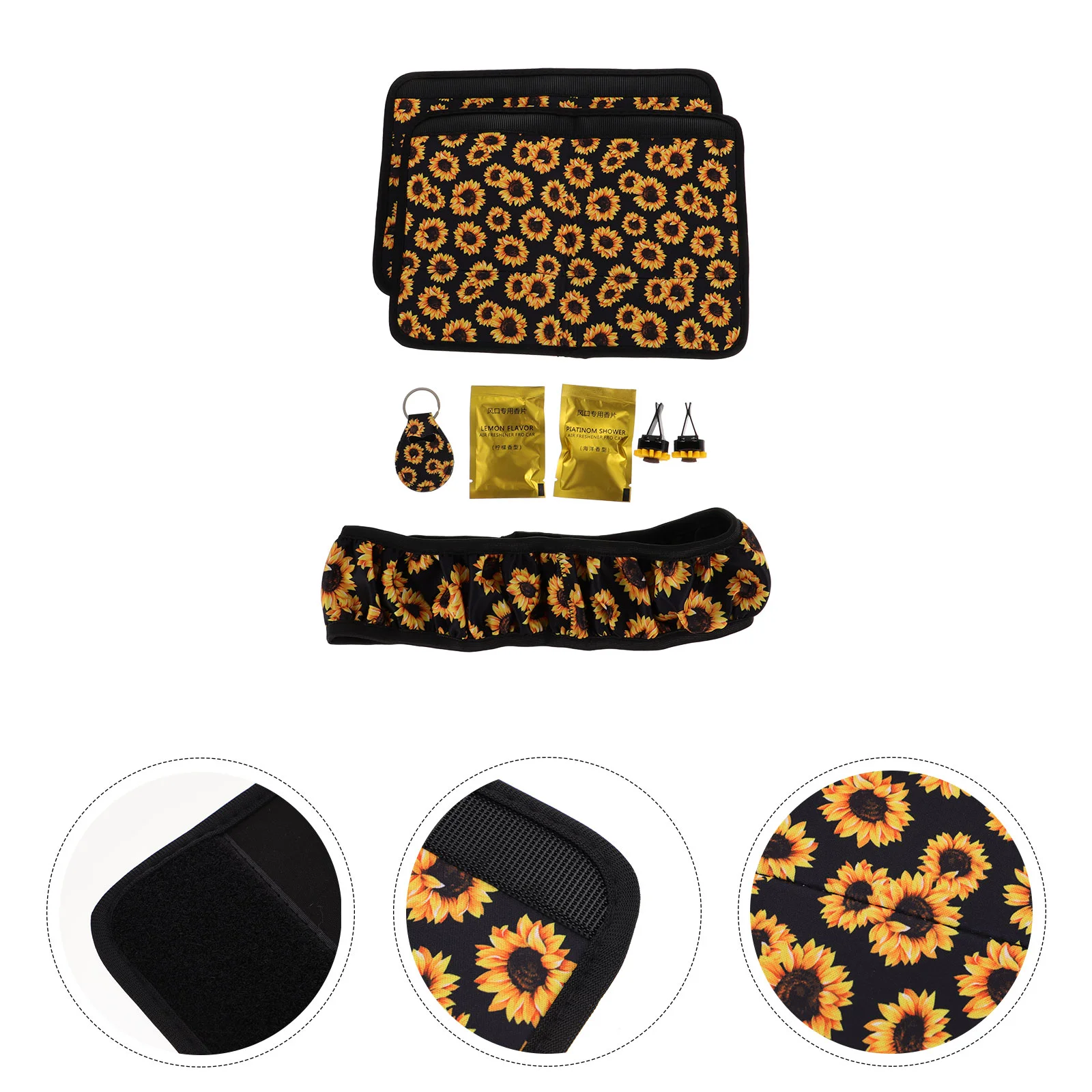 

6pcs Car Vehicle Air Vent Aroma Diffusers Interior Decor Safe Belt Cover Key Chain Steering Wheel Decor