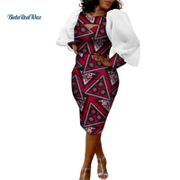 new african print dresses for women hollow neck puff sleeve traditional african women party wedding clothing customized wy9745