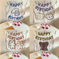 korean ins cartoon cute animals wall hanging cloth background flag happy birthday party photo props kawaii tapestry 5050cm