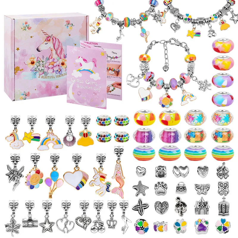 

Bracelet Making Kit DIY Charm Bracelet Necklaces Jewelry Making Kit with Pink Gift Box for Girls Women Birthday Christmas Gift