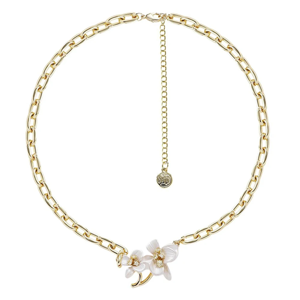 

Eetit Fashion White Enamel Flower Pendant Metal Chain Necklace Tight On The Neck for Women Gold Color Zinc Alloy Jewelry Gift