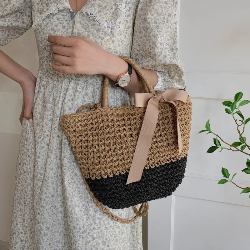 

Straw Paper Woven Bucket Tote Bags for Women Big Weave Shoulder Bag Summer Beach Messenger Handbags Ladies Casual Crossbody Bag