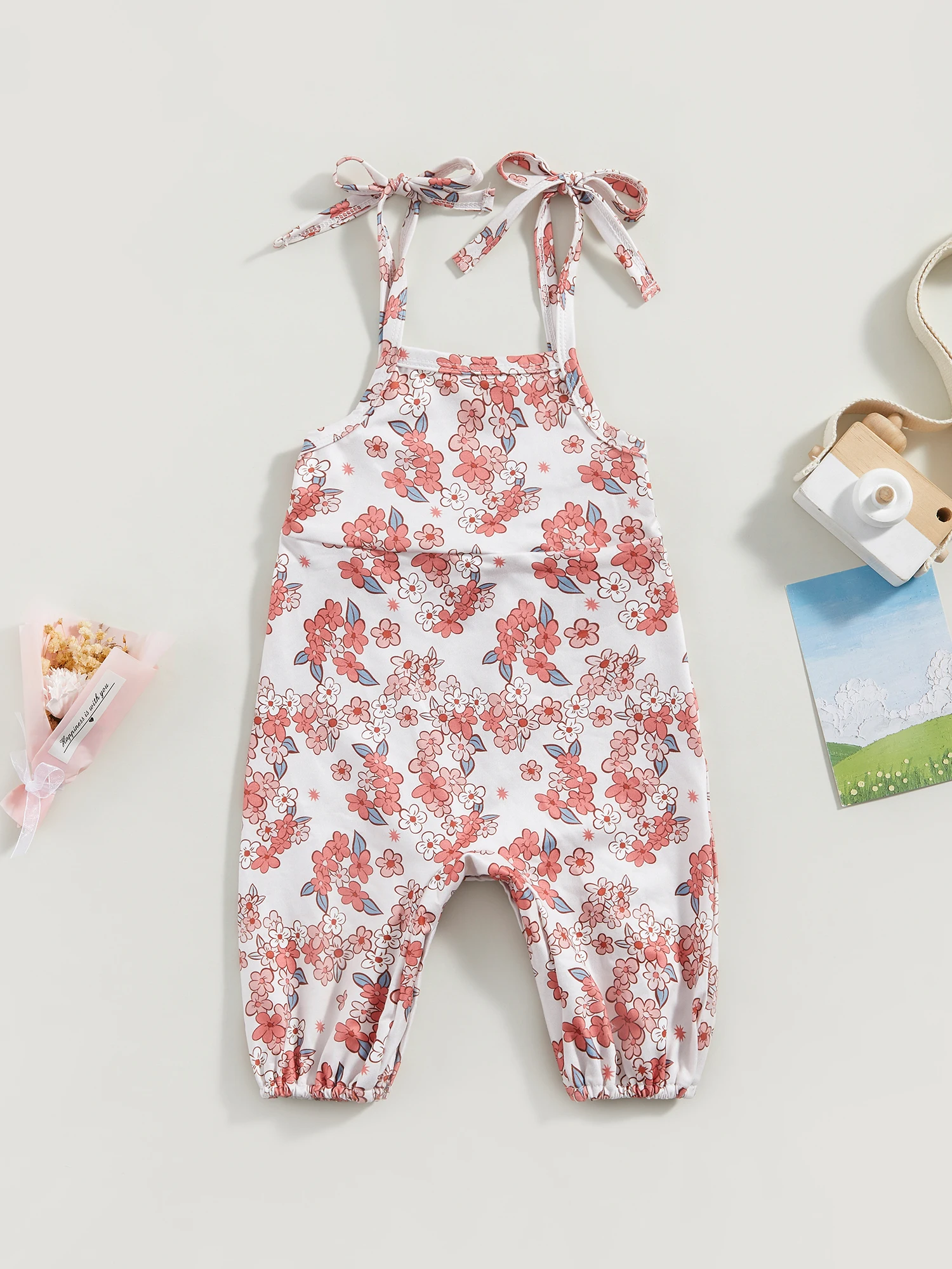 

Adorable Infant Girls Floral Jumpsuit with Spaghetti Straps - Perfect Summer Romper for Your Little One s Casual Outfits