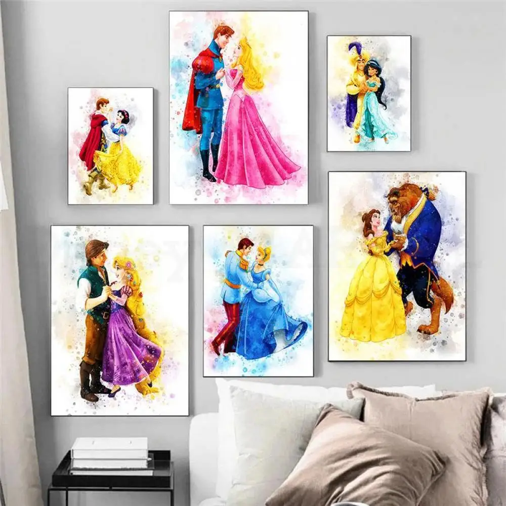 Настенный плакат с принцессой и принцами Диснея Аладин Белоснежка Ариэль холст