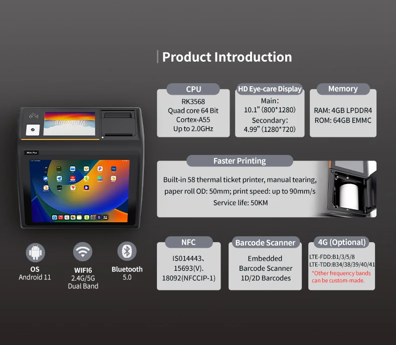 Фото D3-Mini Smart Android POS-терминал Компактный термопринтер для ресторанов и магазинов с NFC SDK 4 + 64 ГБ №3