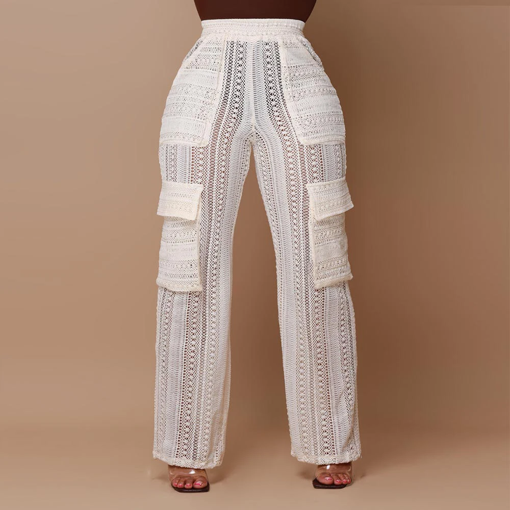 Сексуальные прозрачные брюки-карго с вырезами женские трикотажные брюки высокой