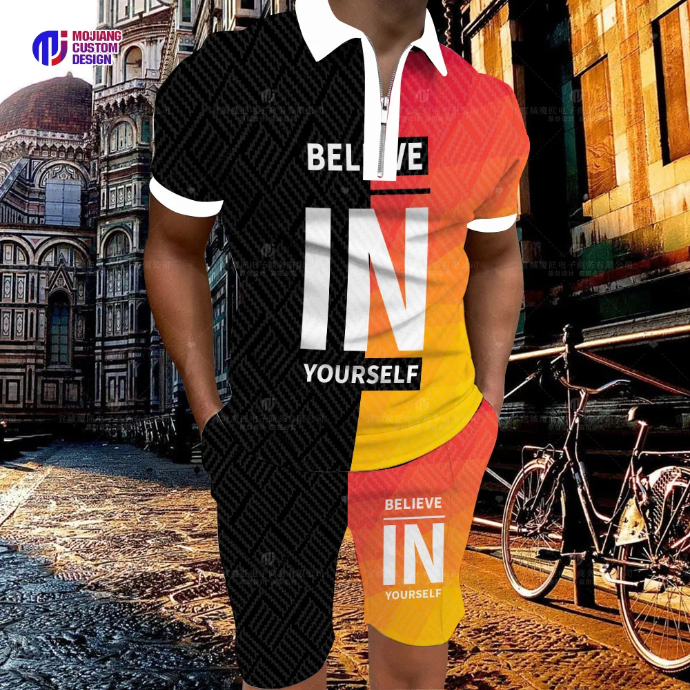 New 2023 Men's Activewear Casual Summer Short Sleeve Polo Shirt Set and Shorts Set Two-Piece Clothing Men's Streetwear